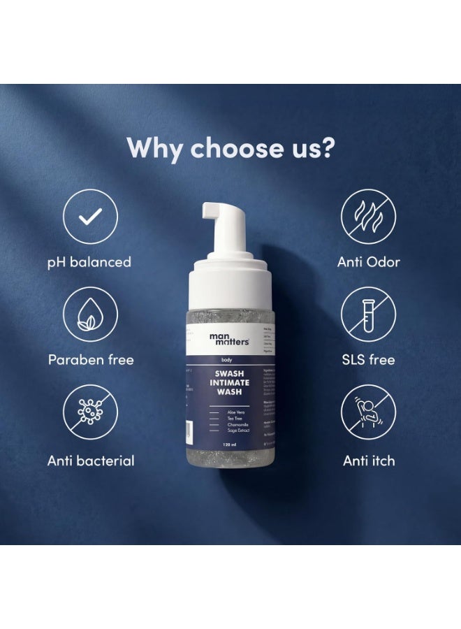 مان ماترز غسول مان ماترز للمناطق الحساسة للرجال بخلاصة الصبار وزيت شجرة الشاي، مضاد للبكتيريا والحكة والروائح الكريهة | لنظافة أفضل للمناطق الحساسة | متوازن الحموضة | 120 مل - Image 3